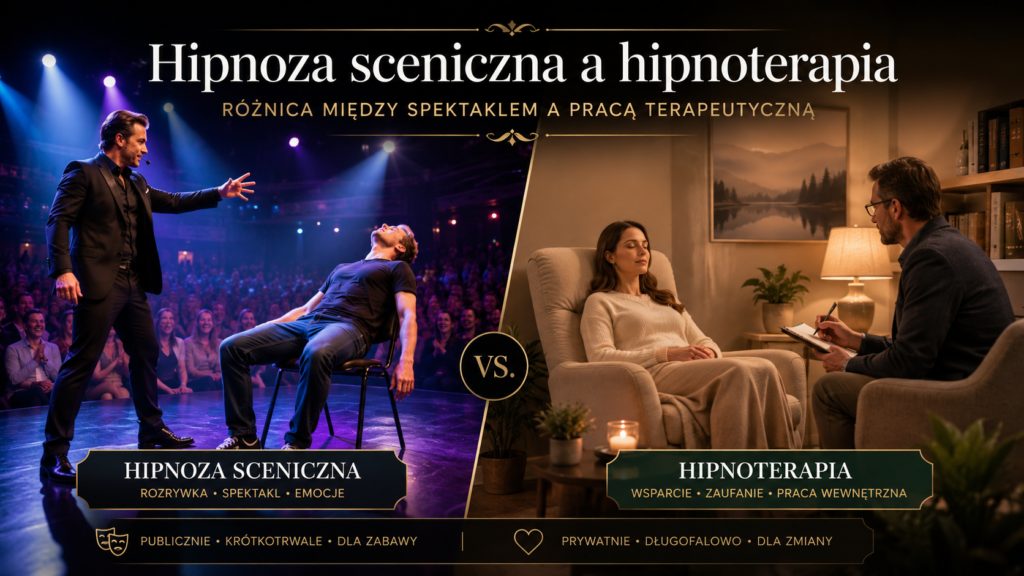 Hipnoza sceniczna a hipnoterapia - różnica między spektaklem a pracą terapeutyczną